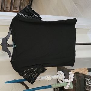 RALPH LAUREN black embroidery cap sleeve top, shoulder embroidery.  SMALL